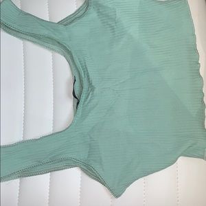 Green trim lace crop top